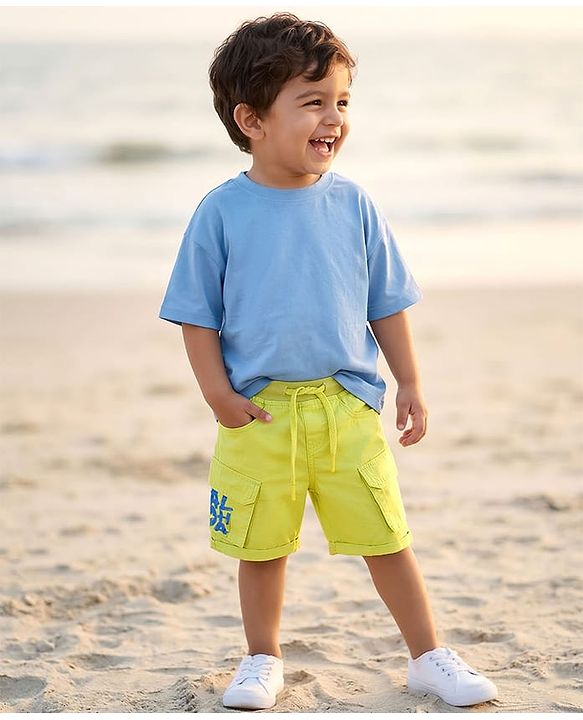 Babyhug Poplin Woven Above Knee Length Bermuda With Aloha Print - Lime Green
