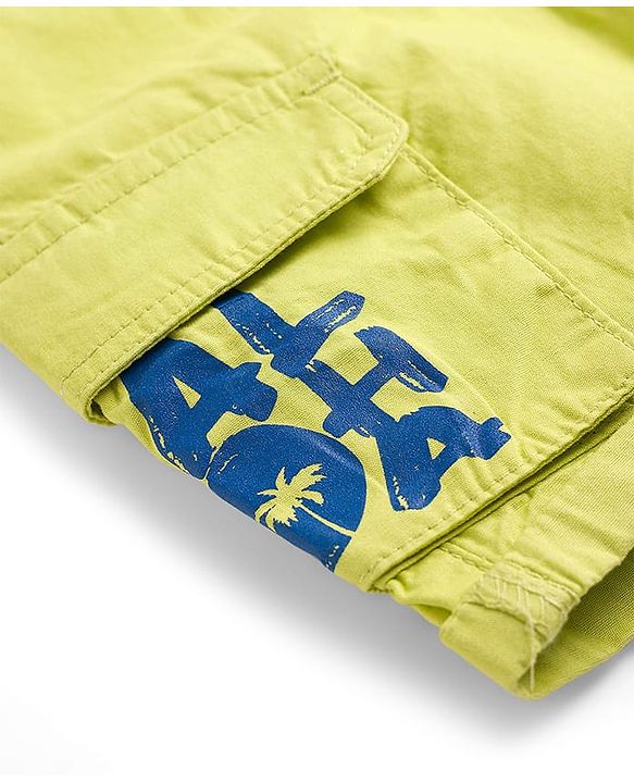 Babyhug Poplin Woven Above Knee Length Bermuda With Aloha Print - Lime Green