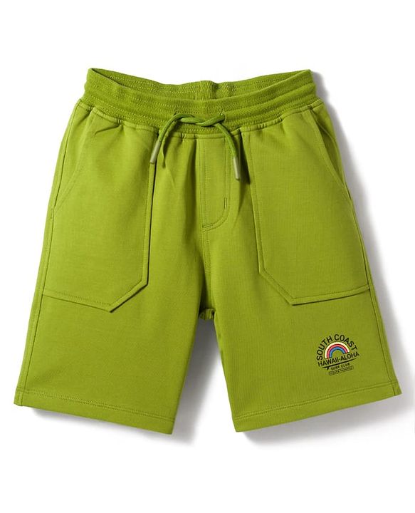 Pine Kids Looper Knit Short with Hawaii Print - Olive Green