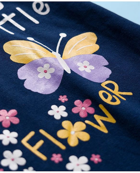 Babyhug Cotton Knit Full Sleeves Night Suit With Floral Print - Navy Blue