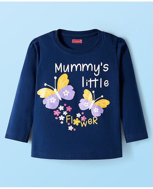 Babyhug Cotton Knit Full Sleeves Night Suit With Floral Print - Navy Blue