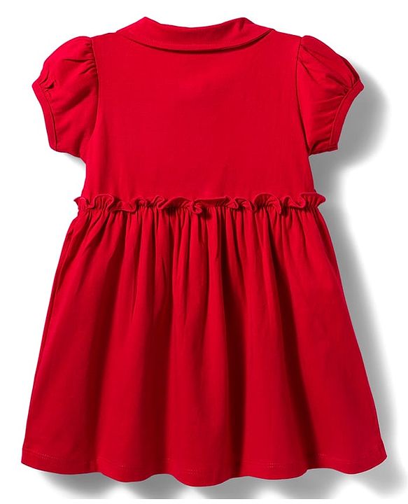 Babyhug Single Jersey Knit Half Sleeves Frock with Bloomer & Star Print - Red
