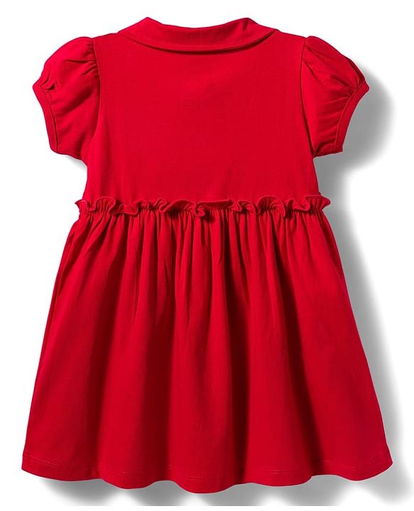 Babyhug Single Jersey Knit Half Sleeves Frock with Bloomer & Star Print - Red