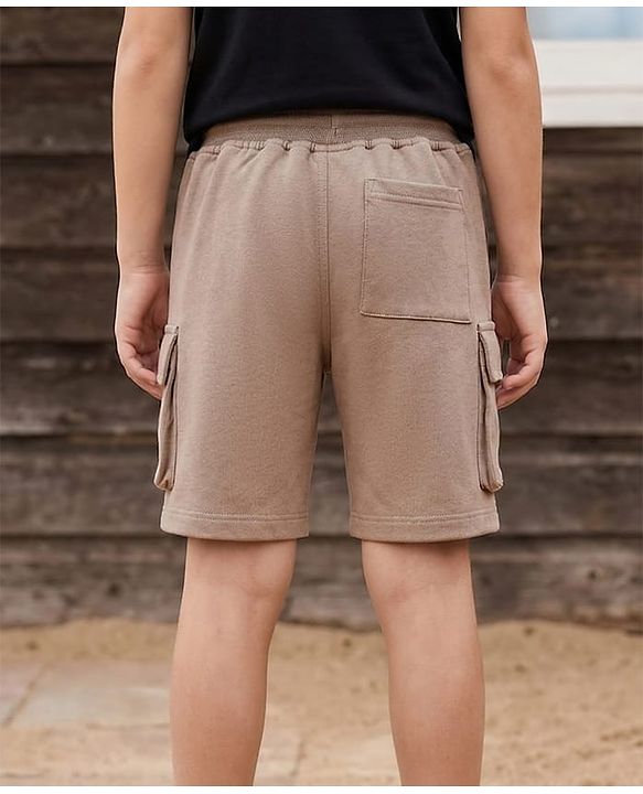 Pine Kids Looper Knit Solid Shorts With Pockets - Cream