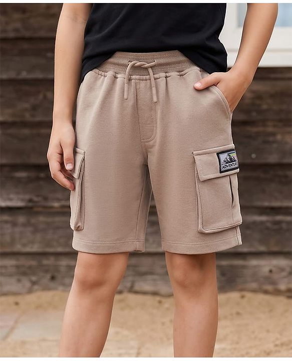 Pine Kids Looper Knit Solid Shorts With Pockets - Cream
