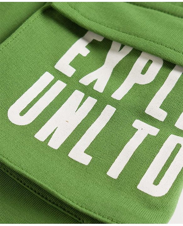 Pine Kids 100% Cotton Knit Shorts With Text Print & Cargo Pockets - Green