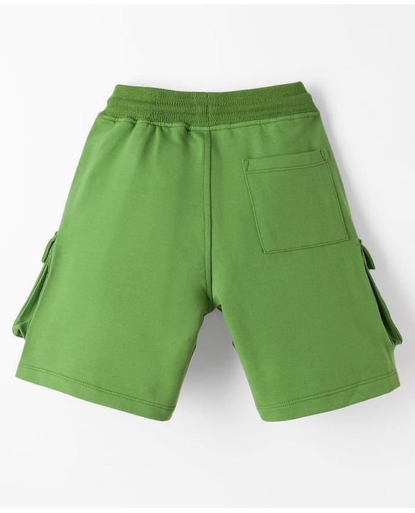 Pine Kids 100% Cotton Knit Shorts With Text Print & Cargo Pockets - Green