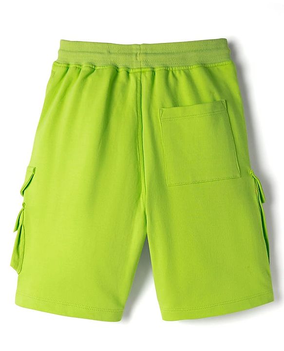 Pine Kids 100% Cotton Knit Knee Length Shorts With Cargo Pockets - Lime Green