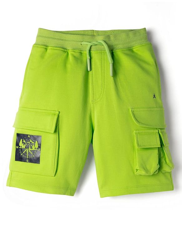 Pine Kids 100% Cotton Knit Knee Length Shorts With Cargo Pockets - Lime Green
