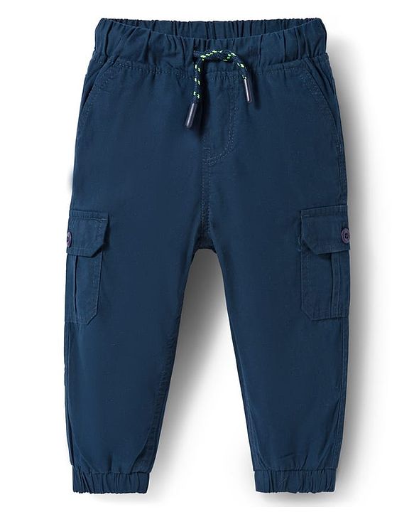 Babyhug Tussor Woven Full Length Solid Colour Trouser Pant - Navy Blue