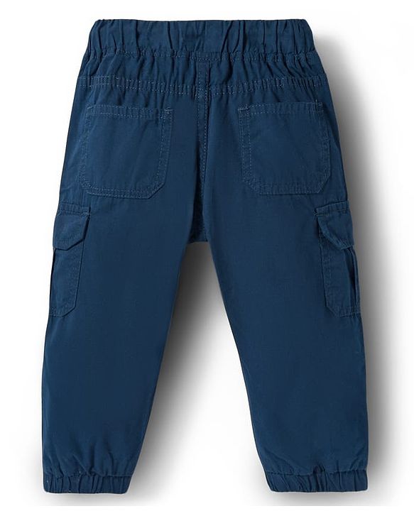 Babyhug Tussor Woven Full Length Solid Colour Trouser Pant - Navy Blue