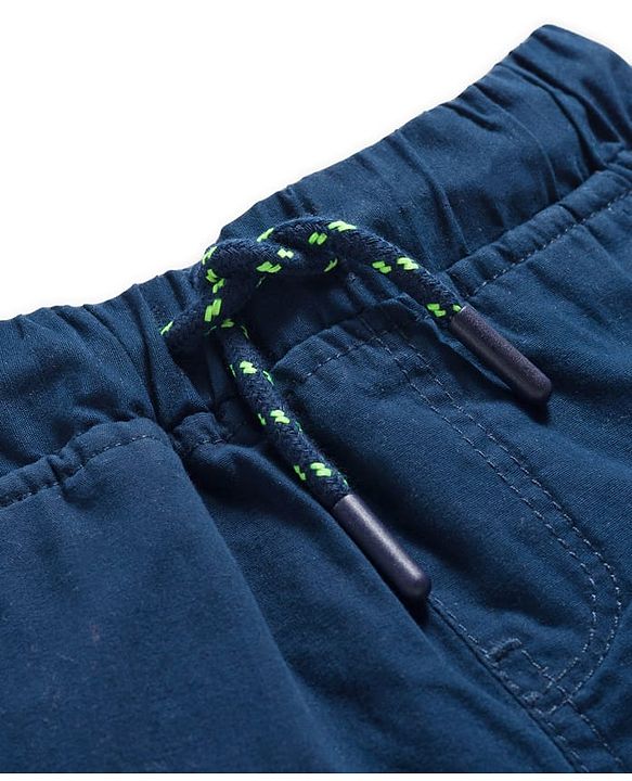 Babyhug Tussor Woven Full Length Solid Colour Trouser Pant - Navy Blue