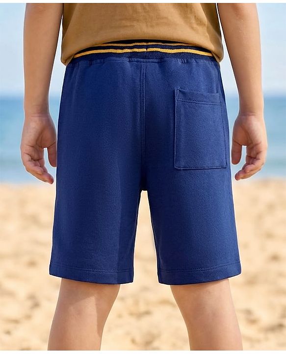 Pine Kids Looper Knit Solid Shorts With Surfing Print - Navy Blue