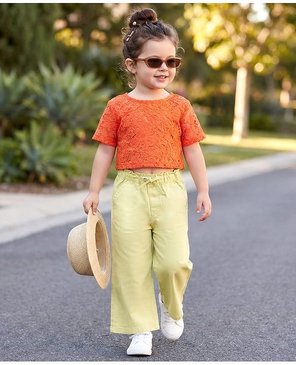 Babyhug Twill Woven Full Length Solid Trouser With Stretch - Lime Green
