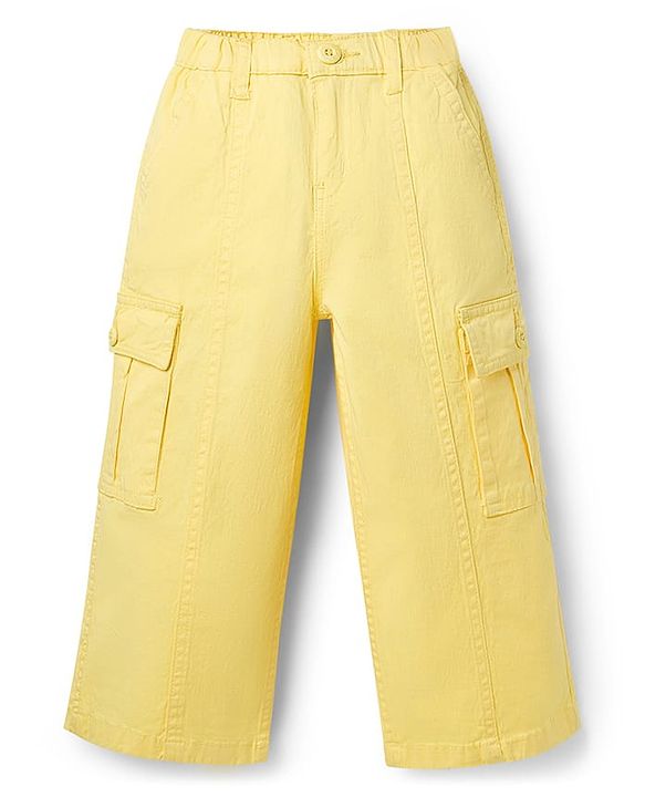 Babyhug Twill Woven Full Length Solid Colour Trousers With Stretch - Yellow