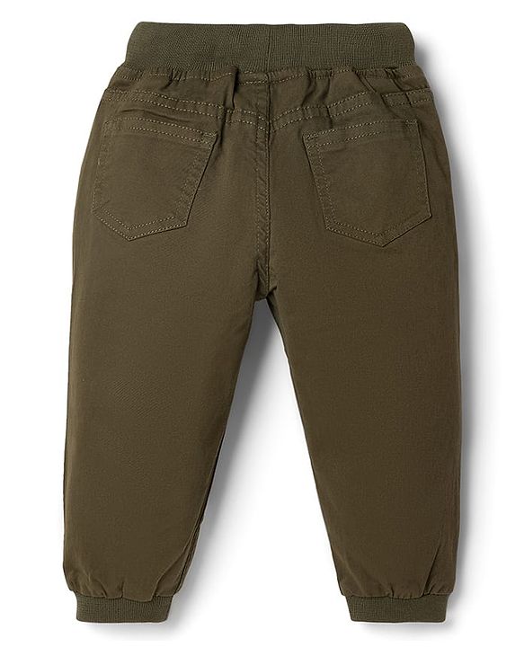 Babyhug Twill Woven Full Length Trouser Pant With Stretch - Olive Green