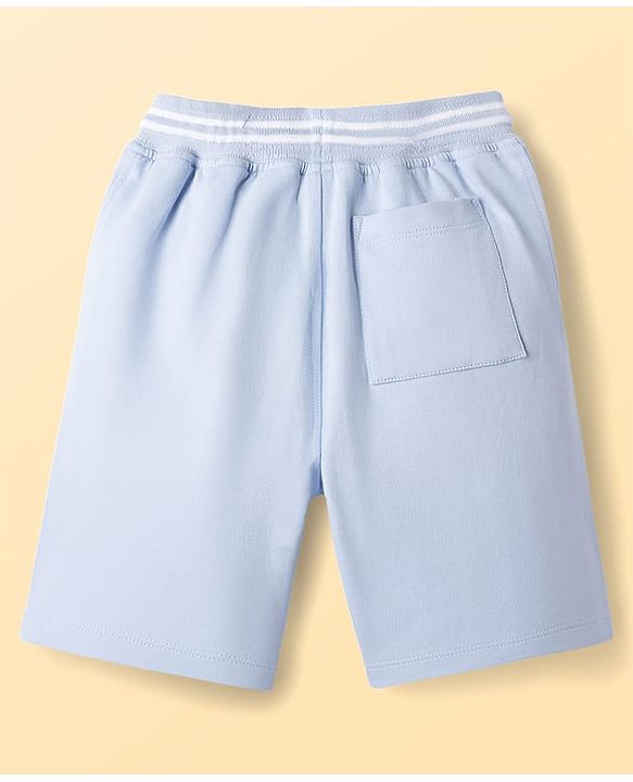 Pine Kids Looper Knit Solid Shorts With Text Print - Light Blue
