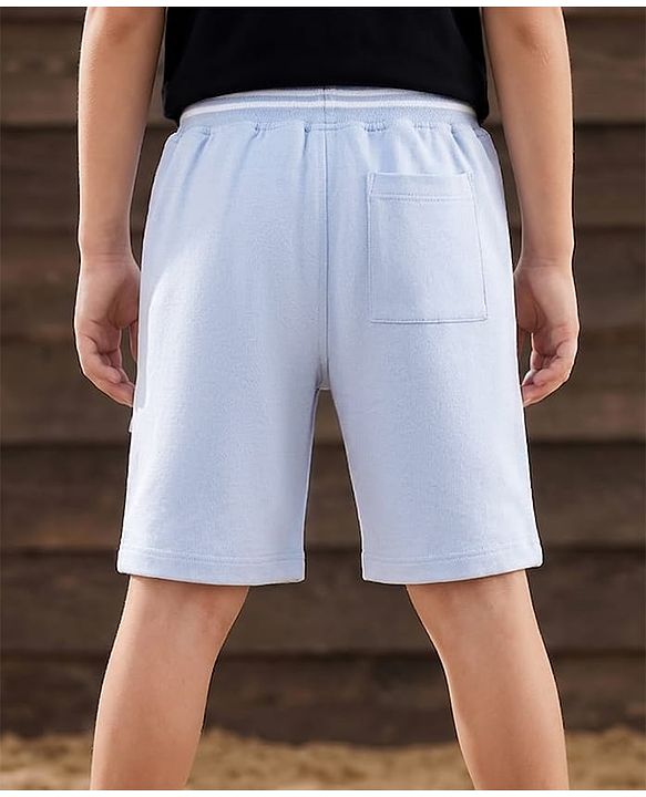Pine Kids Looper Knit Solid Shorts With Text Print - Light Blue