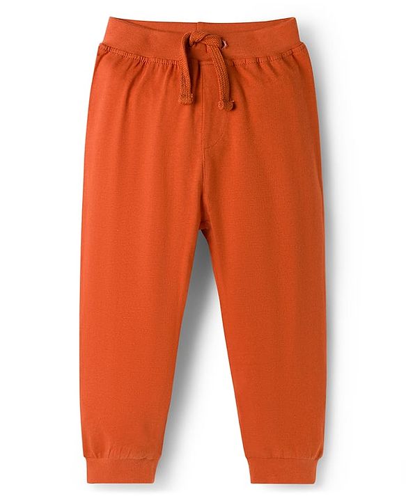 Babyhug Cotton Jersey Knit Full Length Solid Colour Lounge Pant Pack Of 3 - Green Cream & Rust Orange