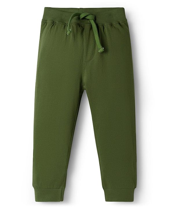 Babyhug Cotton Jersey Knit Full Length Solid Colour Lounge Pant Pack Of 3 - Green Cream & Rust Orange