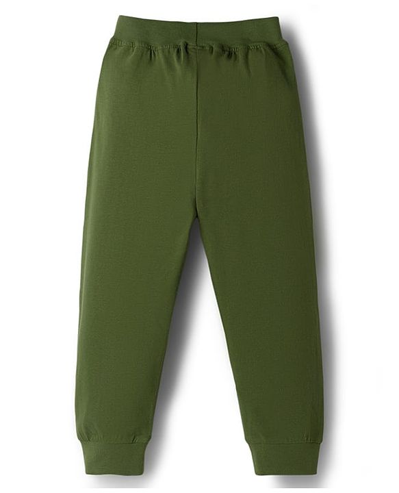 Babyhug Cotton Jersey Knit Full Length Solid Colour Lounge Pant Pack Of 3 - Green Cream & Rust Orange