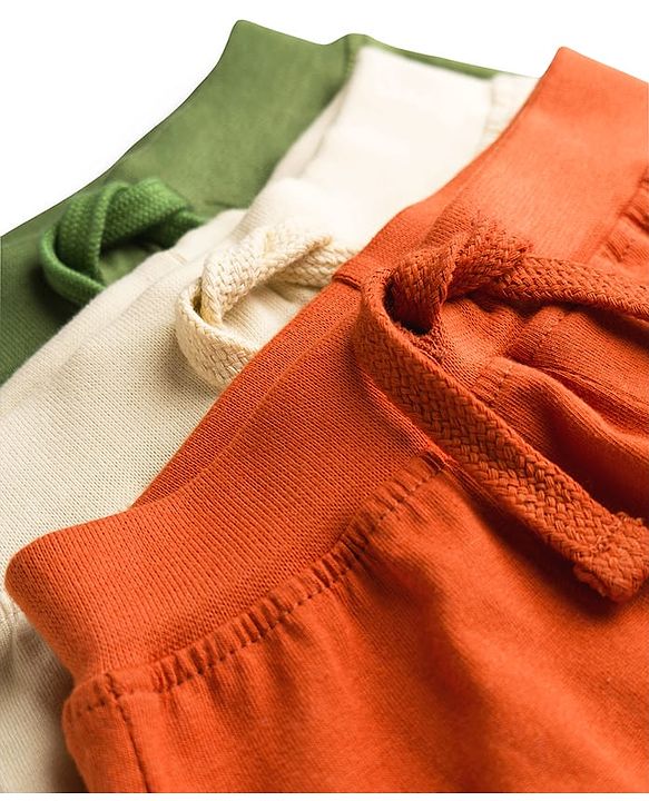 Babyhug Cotton Jersey Knit Full Length Solid Colour Lounge Pant Pack Of 3 - Green Cream & Rust Orange