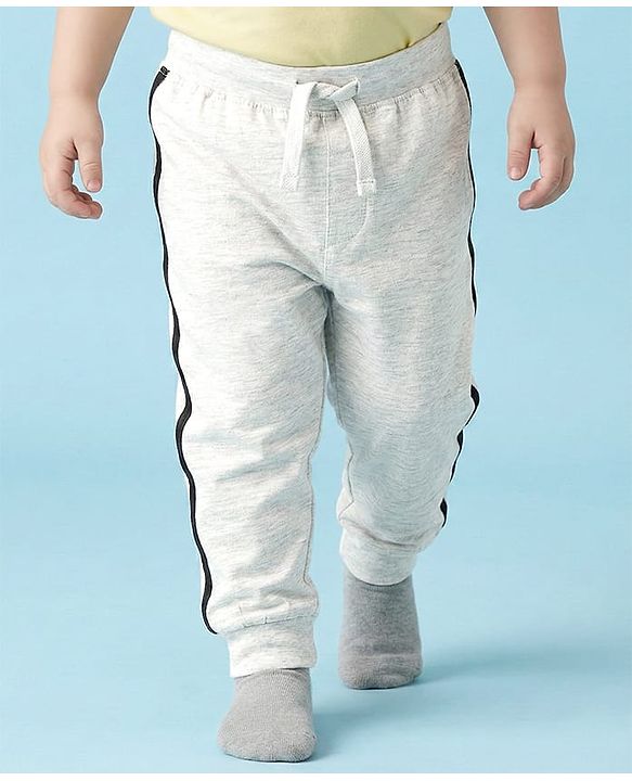 Babyhug Cotton Jersey Knit Full Length Solid Color Lounge Pants with Tape Detailing Pack of 3 - Multicolor