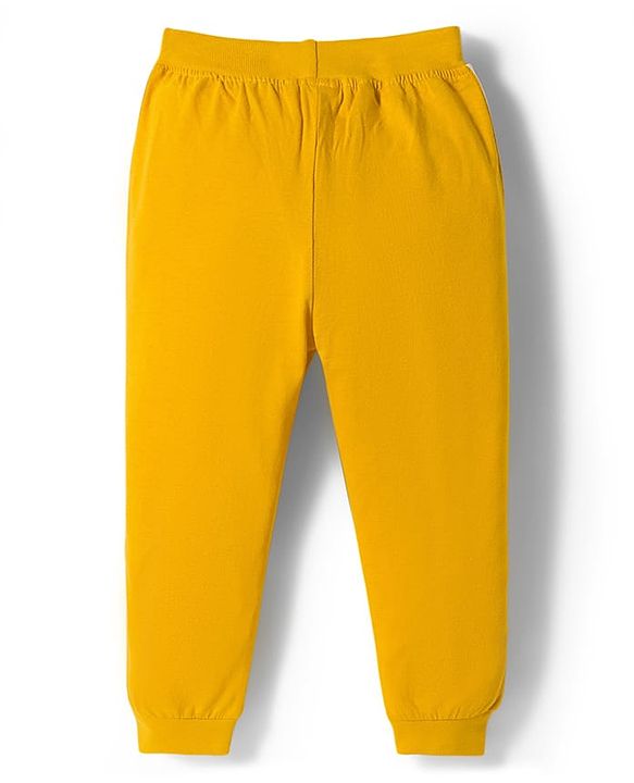 Babyhug Cotton Knit Full Length Lounge Pants with Sports Theme Print Pack of 3 - Yellow Mint & Black