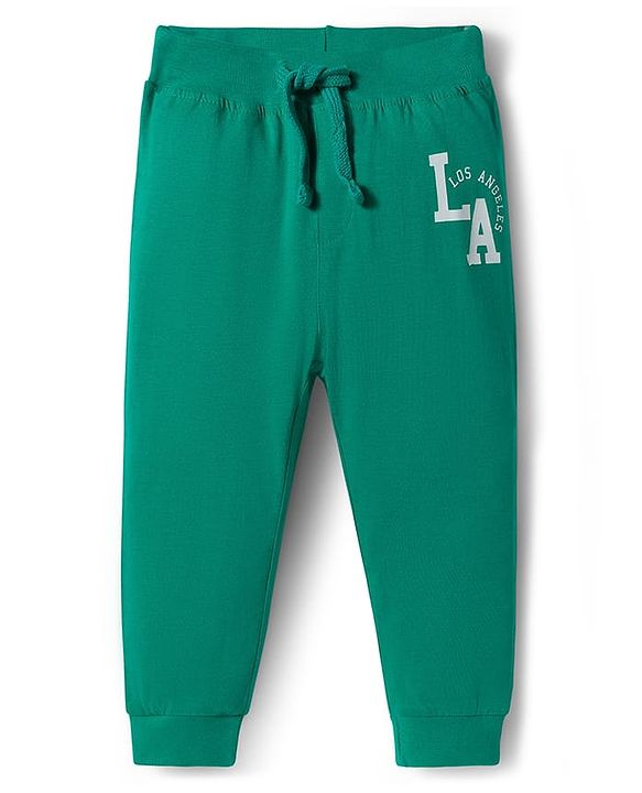 Babyhug Cotton Knit Full Length Lounge Pants with Sports Theme Print Pack of 3 - Yellow Mint & Black
