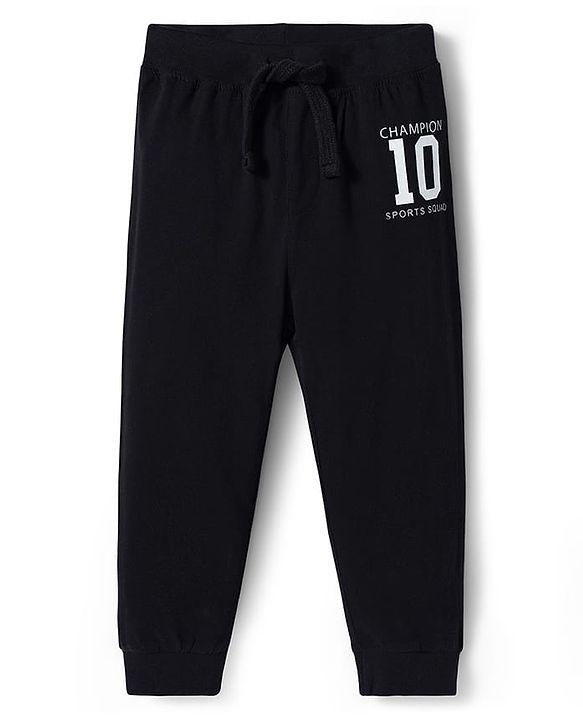 Babyhug Cotton Knit Full Length Lounge Pants with Sports Theme Print Pack of 3 - Yellow Mint & Black