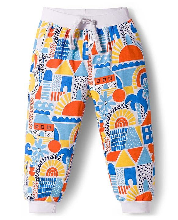 Babyhug Cotton Knit Full Length Lounge Pants with Beach Theme Print Pack of 3 - Multicolor