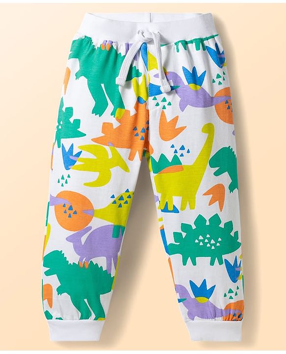 Babyhug Cotton Jersey Knit Full Length Dino Printed Lounge Pant Pack Of 3 - Multi Color