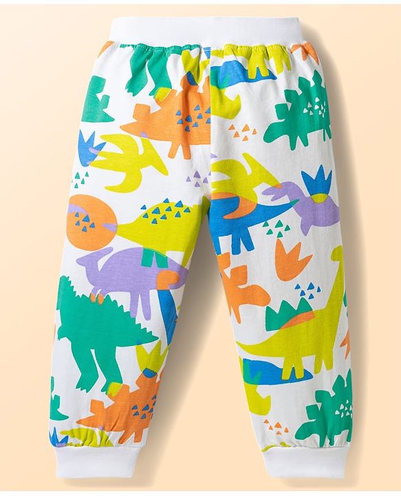 Babyhug Cotton Jersey Knit Full Length Dino Printed Lounge Pant Pack Of 3 - Multi Color
