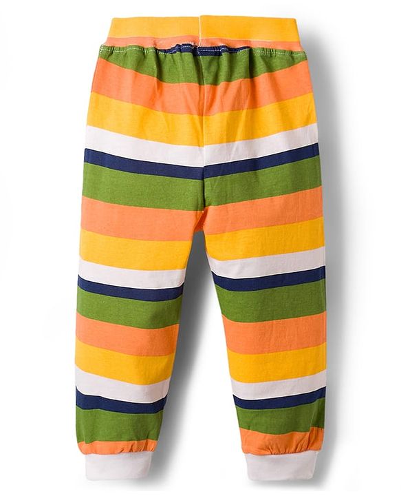 Babyhug Cotton Jersey Knit Full Length Striped & Teddy Bear Printed Lounge Pants Pack of 2 - Multicolor