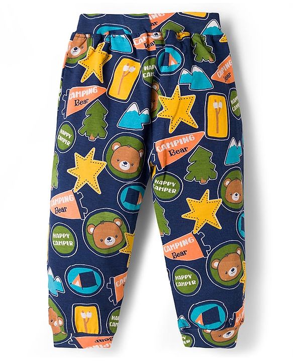 Babyhug Cotton Jersey Knit Full Length Striped & Teddy Bear Printed Lounge Pants Pack of 2 - Multicolor
