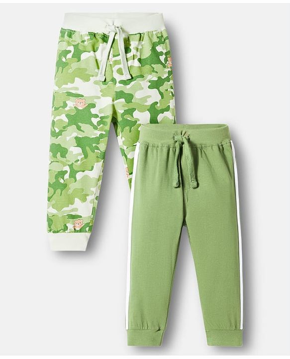 Babyhug Cotton Jersey Knit Full Length Camouflage Printed Lounge Pants Pack Of 2 - Multicolour