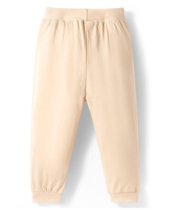 Babyhug Cotton Knit Full Length Lounge Pants with Animal Print & Tape Detailing - Red & Cream