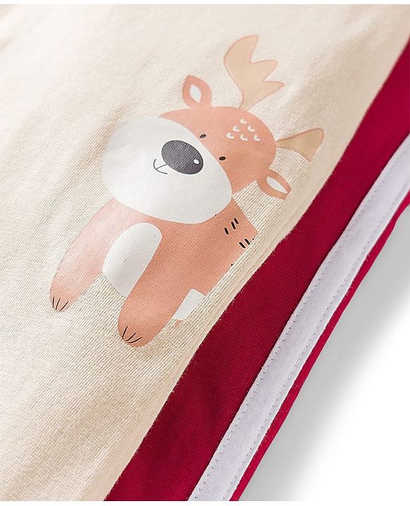 Babyhug Cotton Knit Full Length Lounge Pants with Animal Print & Tape Detailing - Red & Cream