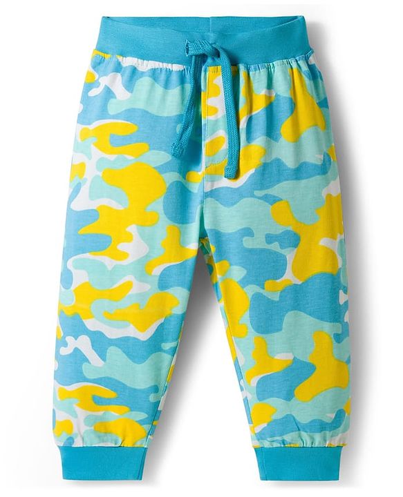 Babyhug Cotton Jersey Knit Full Length Lounge Pants with Camouflage & Adventure Print Pack of 2 - Multicolor