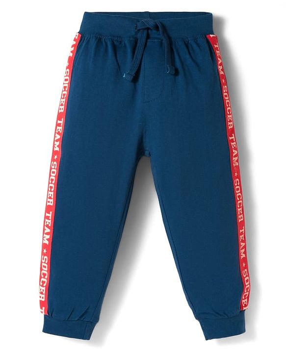 Babyhug Cotton Knit Full Length Text Printed Lounge Pants With Patch Pack Of 2 - Multicolour