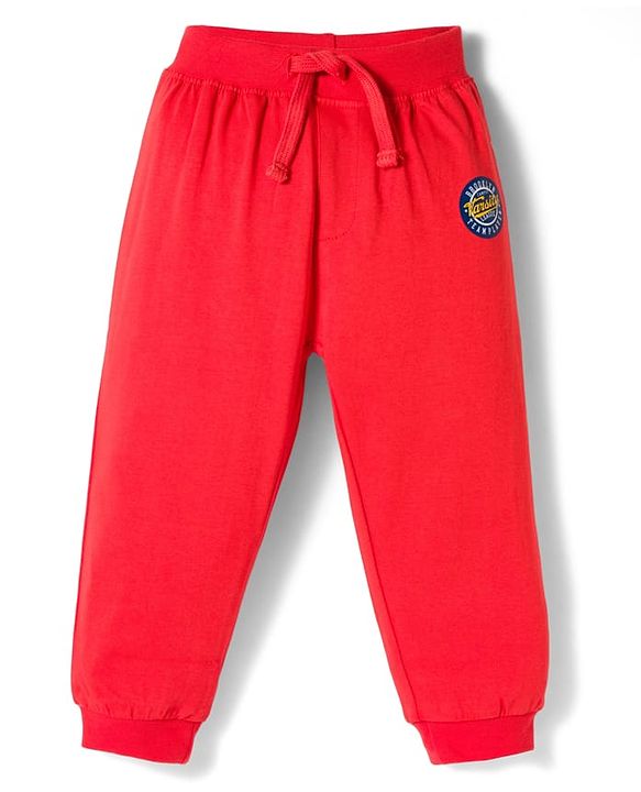 Babyhug Cotton Knit Full Length Text Printed Lounge Pants With Patch Pack Of 2 - Multicolour