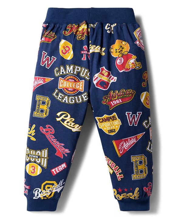 Babyhug Cotton Jersey Knit Full Length Lounge Pants With Athletic Theme Print Pack Of 2 - Multicolour