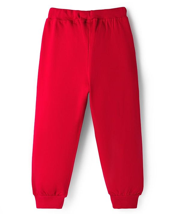 Babyhug Looper Knit Full Length Lounge Pant With Text Print - Red