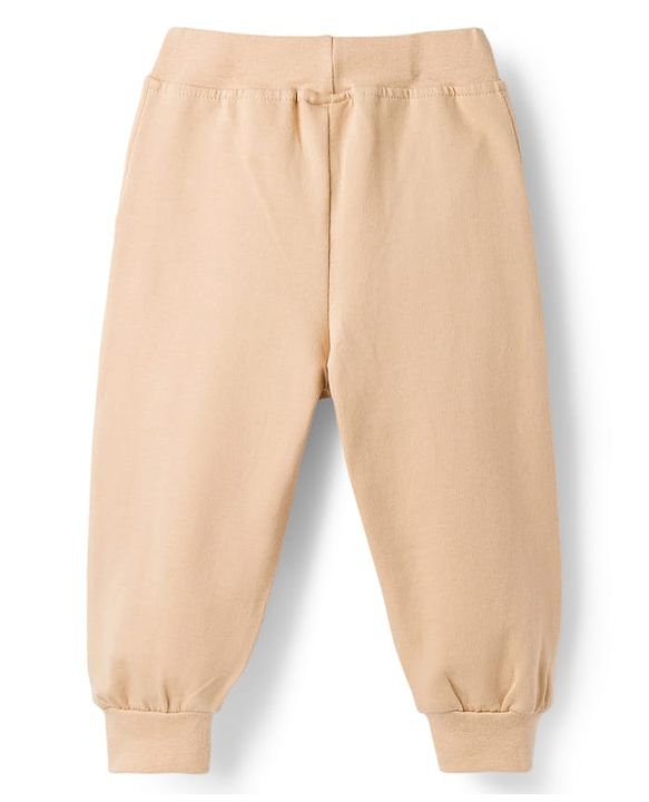 Babyhug Looper Knit Full Length Lounge Pant With Text Print - Cream