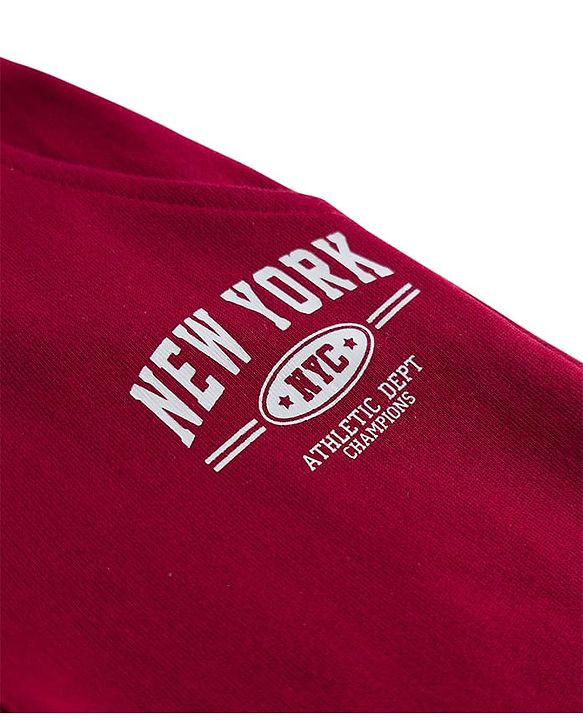 Babyhug Cotton Knit Full Length Lounge Pant With New York Print - Dark Red