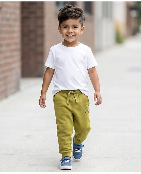 Babyhug Cotton Knit Full Length Lounge Pant With Adventure Ready Print - Olive Green