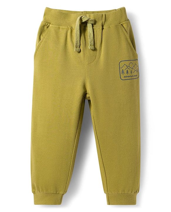 Babyhug Cotton Knit Full Length Lounge Pant With Adventure Ready Print - Olive Green