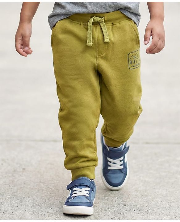 Babyhug Cotton Knit Full Length Lounge Pant With Adventure Ready Print - Olive Green