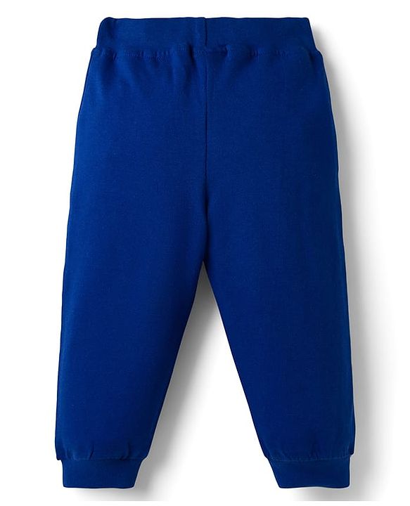 Babyhug Cotton Knit Full Length Lounge Pant With Fun Time Print - Navy Blue