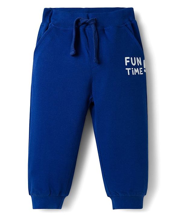 Babyhug Cotton Knit Full Length Lounge Pant With Fun Time Print - Navy Blue